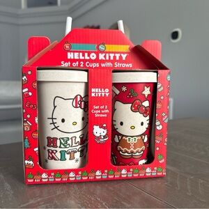 Hello Kitty Christmas Tumbler Set Of 2 Cup 16oz With Straws Gingerbread